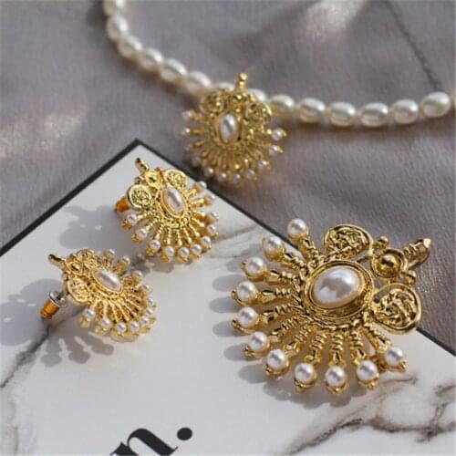 New retro style imitation pearl open screen bird fashion brooch drop 925 silver needle stud earrings ear clip suit