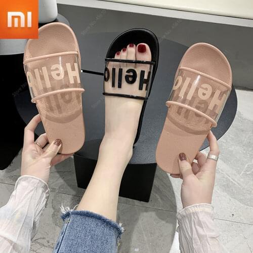 Xiaomi Ladies Slippers Bathroom Non-slip Slipper for Women Fashion INS Transparent Flat Slippers Letter Sandals for Girl