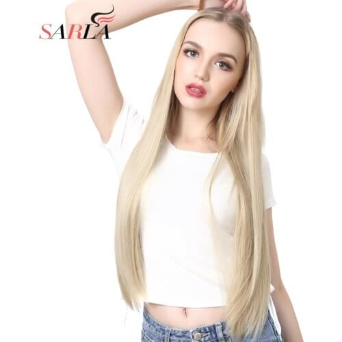 Half Wig Clip in Synthetic U Part 3/4 Long Straight 28" Thick Hair Extensions Natural Hairpiece For Women Black Brown 02