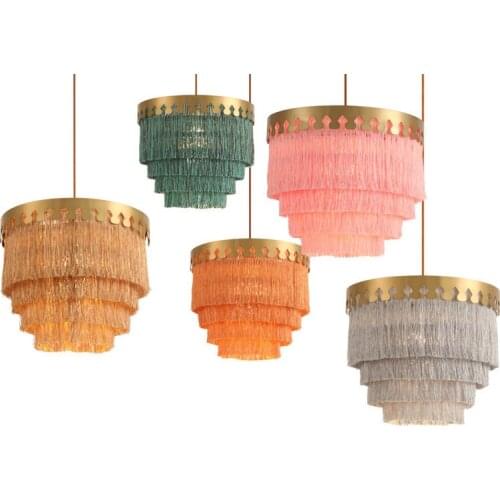 Nordic Postmodern Simple Light Luxury Tassel Lamp Living Room Bedroom Hotel Gold/Pink/Gray/Green/Orange LED Chandelier Lights
