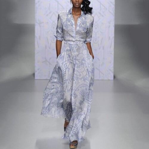 DUISNENA light blue boho casual robe dress long sleeve summer dress floral print women dress vestidos