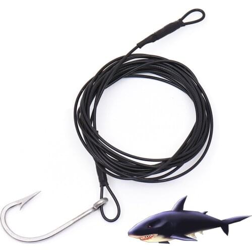 3 Metre 49 strands Nylon Coated Stainless Steel Wire Rope With 6/0 Stainless Steel Big Shark Hook For Sea Boat/Trolling Fishing