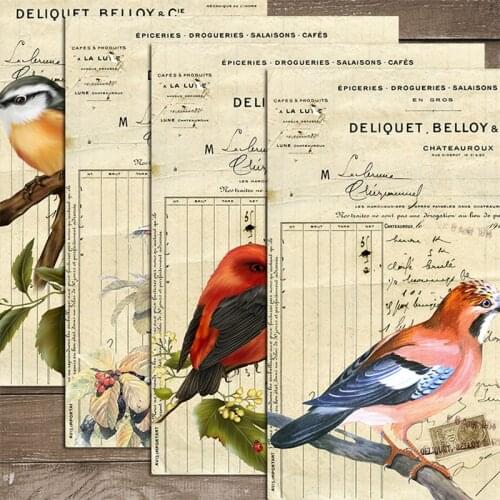 Vintage Bird English Bills Big Stickers DIY Scrapbooking Junk Journal Base Collage Diary Gift Packaging Photo Props Decoration