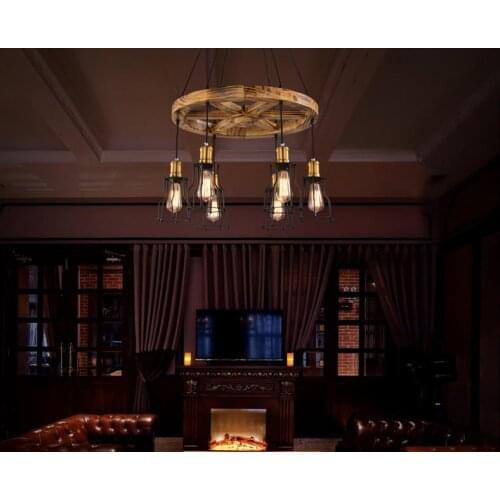 Vintage wooden pendant lamps cafe bar creative of helmsman 3/6/8 heads pendant light decoration lamps ZA81722