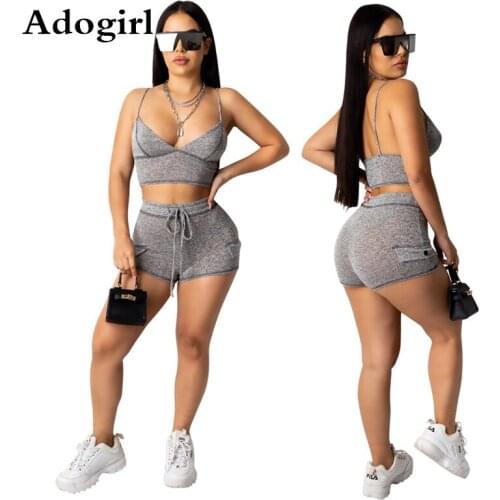 2020 Women Casual Summer Tracksuits Sportswear Strapless Tops +Short Pants Slim Womens Two Piece Set Club Party Street Outfits