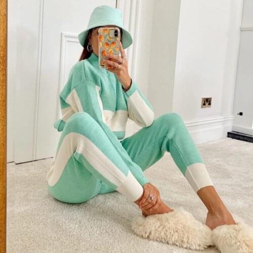 Womens Zip Stand Collar Crop Top Two Piece Pants Set Jogger Tracksuit Sweatsuit Set