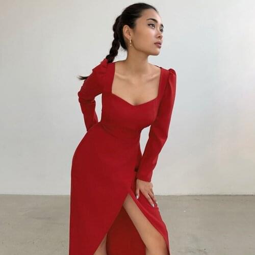 Square collar High Waist Puff Sleeve Womens Dress Office Lady Long Sleeve Mini Elegant Dress Sexy Party Vintage Bodycon Dress