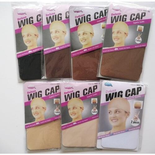 100PCS(50bags) Deluxe Wig Cap Mesh Wig Cap Wig Liner Hairnet Snood Glueless Dome Wig Cap Stretchable Elastic Hair Net 7colors