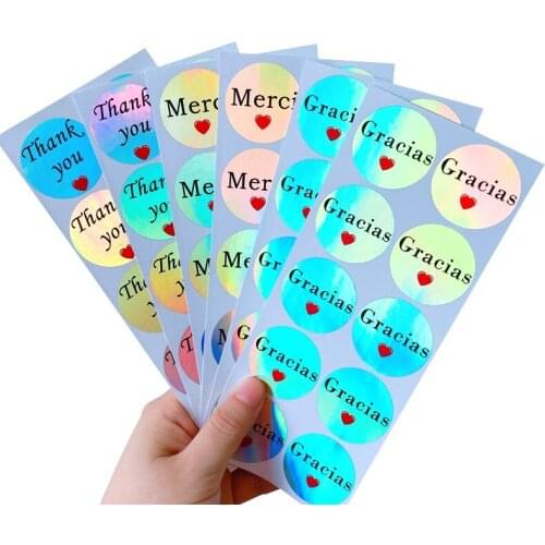 100pcs Rainbow Laser Waterproof Thank You merci Stickers Stickers Adhesive Labels for Business