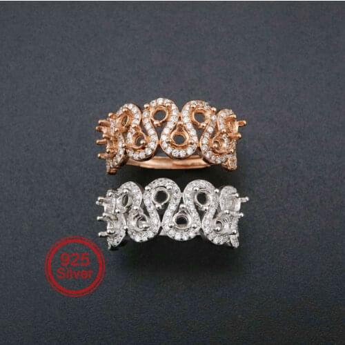 3MM Round Curve 9 Stones Rose Gold Plated Solid 925 Sterling Silver DIY Adjustable Prong Ring Settings Blank Gemstone 1210064