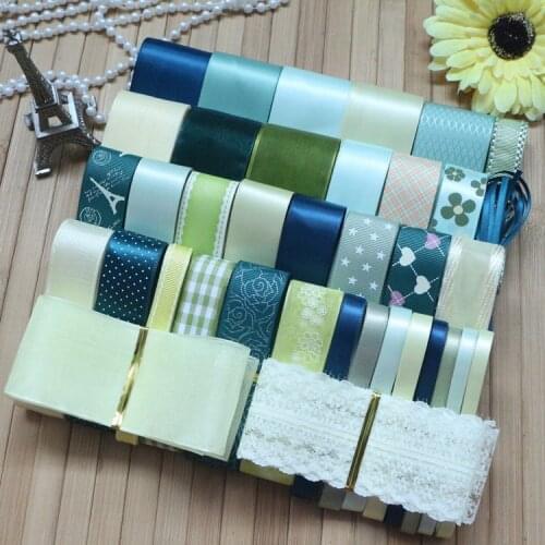 38 Yards/Set---DIY Hair Bow Material Yellow And Green Color Mix Ribbon Set
