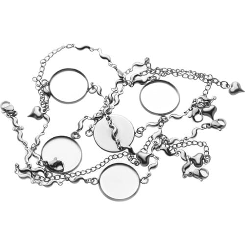 5PCS Plated Bezel Bracelet Blanks Silver Settings Cabochon Disc Base for Jewelry Making Craft