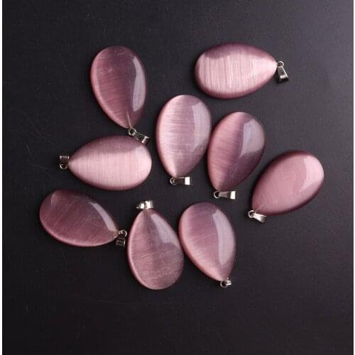 6pcs Hot Women Purple Cats Eye Stone Necklace Pendants Water Drop Healing Quartz Treat Crystal Pendant Charm for Jewelry Making