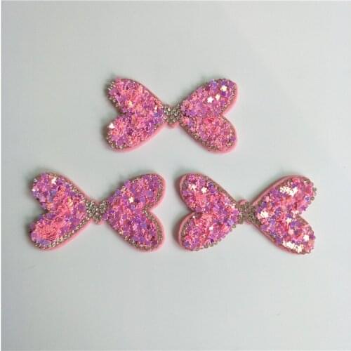 6*3.5cm 16pcs Glitter sequin bowknot Padded Appliques for DIY Accessories Craft Handmade Decoration