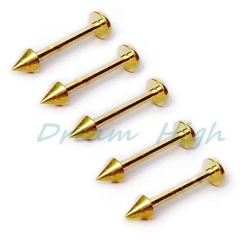Free Shipping Golden Labret ring Lip Piercing Stud Vacuum Plating titanium body Piercing jewelry promotional gift