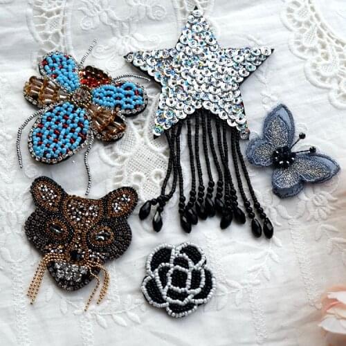Sequins beaded hanging stars insects leopard head embroidery butterfly high-grade clothing cloth stickers brooch