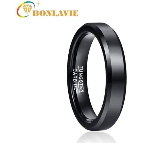 BONLAVIE Wide 4mm 6mm 8mm Polished Electric Black Tungsten Steel Ring Men and Women Jewelry Wedding Bands