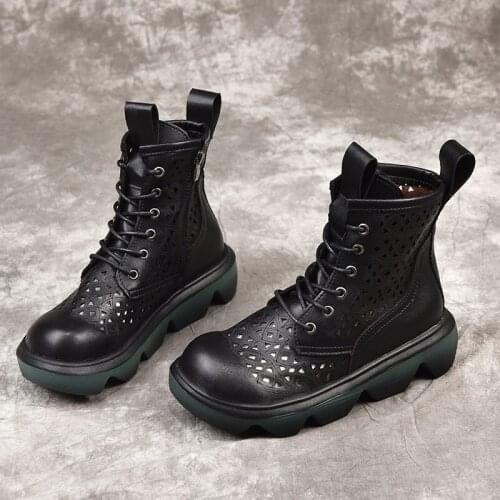 Spring and summer British style soft-soled Martin boots thick-soled hollow sandals flat toe cap sandals hole shoes single boots