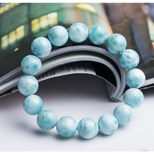 13mm Genuine Natural Blue Larimar Gems Stretch Bracelets For Women Men Healing Crystal Round Bead Bracelet Drop Shipping