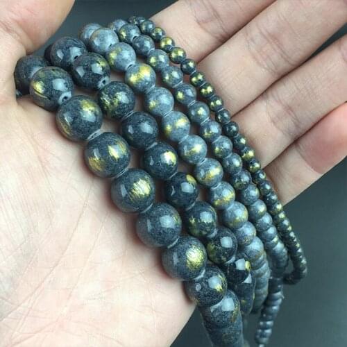 Natural Stone Black Gray Lapis Lazuli Jades Round Spacer Beads For DIY Jewelry Making Bracelet Accessories 15''Inches 4 6 8 10mm