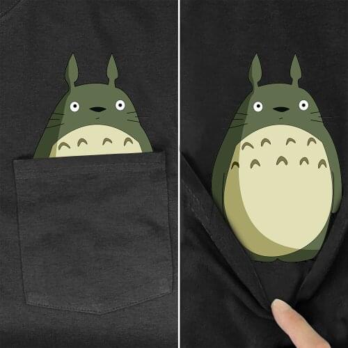 Cotton T-Shirt Pocket My Neighbor Totoro Printed TShirt Harajuku Style Casual Tee Sweatshirt Black Cotton TShirt Drop Shipping