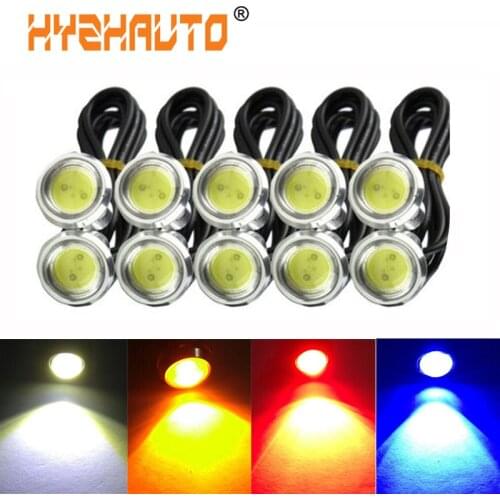 HYZHAUTP 10Pcs 23mm Eagle Eyes LED Bulbs Waterproof Silver Shell Car Fog Lamp DRL Daytime Running Lights COB Auto Lamp 12V