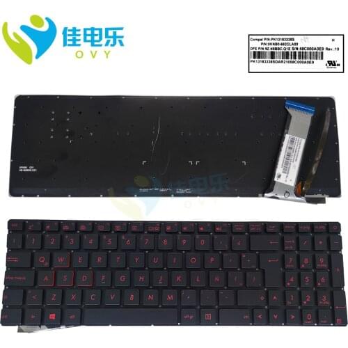 LA Latin backlit keyboard for ASUS G551 JK G551JM G551J N551 N551JB N552 N751 N752 662CLA00 replacement keyboards red keys New