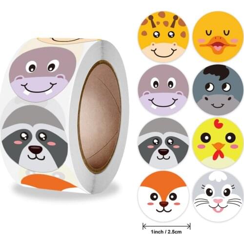 50-500pcs Round Labels Animals Stationery Sticker Cute Cartoon Reward Sticker For Teacher Encouragement Student 1inch