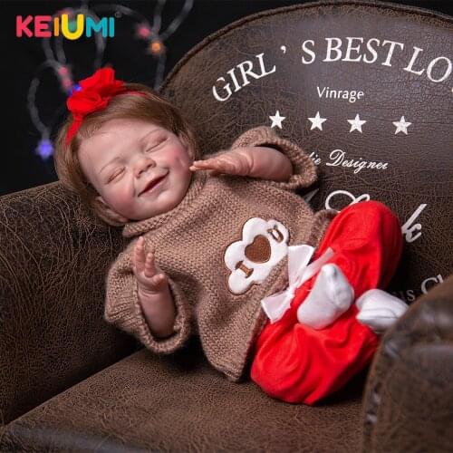 KEIUMI 20 Inch Reborn Doll Smile Sleep Baby Realistic Kid Accessories Free Soft Touch For Children Toy Birthday Gift