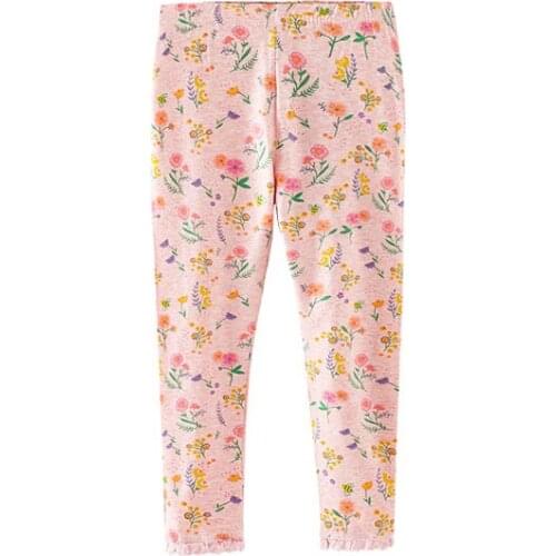 Jumping Meters Girl Pants Soft Breathable Cotton Leggings Cute Floral Pattern Skinny Children Pink Trousers 2-7years