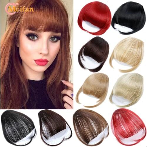 MEIFAN Natural Fake Short Bangs Clip in Front Neat Bangs Hairpiece Extensions Heat Resistant Synthetic Hair Piece for women