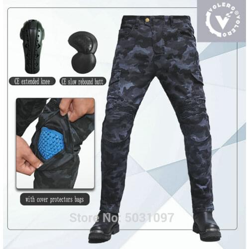 Volero Motorcycle Riding Trousers Straight Loose Protective Jeans Camo Blue Knight Cycling Casual Pants With Slow Rebound Pads