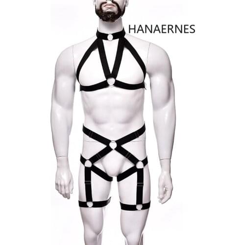 Male Lingerie BDSM Man Harness Handmade Fetish Gay Underwear Punk Style Adjustable Chest Bondage Belts Wristband Harness Set