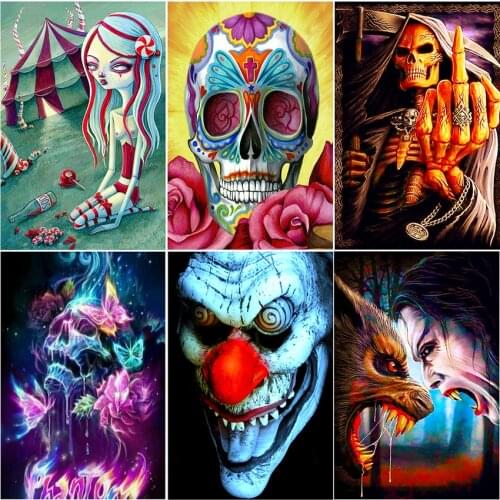 Full square 5d diamond painting kit Grim reaper skull flower color zombie complet Cross stitch dirll drawing embroidery mosaic