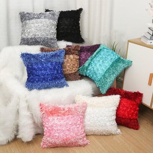 Throw Pillow Covers Plush Rose FringeStitching Square Pillowcase For Couch Living Room Car Decoration 45CMX45CM