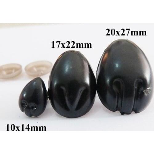 New 500pcs/lot 10x14mm/17x22mm/20x27mm black plastic safety toy animal nose & soft washer plush doll accessories-- size option