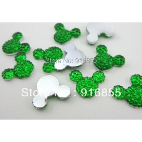 Sale 30pcs/lot 16*12mm Deep Green Mickey Head Shape Flatback Cartoon Stone Resin Rhinestone Beads For DIY Decoration