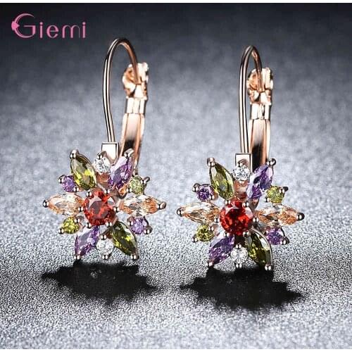 Exaggerated Personality Cubic Zirconia Sunflower Hook Earrings Crystal Jewelry Fashion Elegant Party Gift Oorbellen Brincos