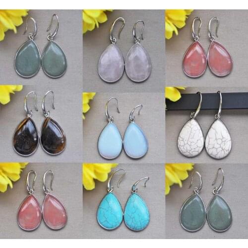 Z10818 30mm Teardrop Coin Gemstone Dangle Earring