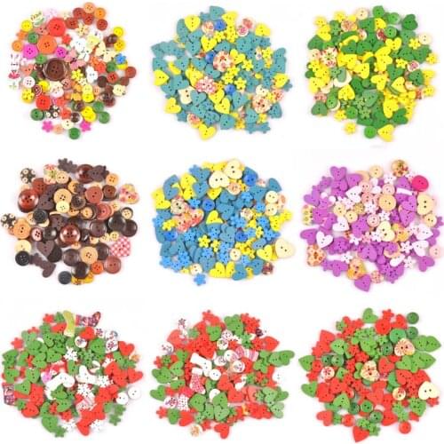 Mixed Round Flower pattern Wooden decorative Buttons For Sewing Scrapbooking Crafts 50pcs 10-40mm mt2587