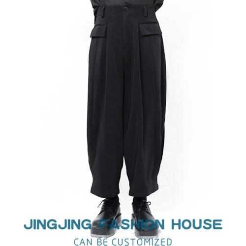 S-6XL!!2021 Mens Casual Pants Nine Cent Pants Super Loose Black Closed Harem Pants Culottes