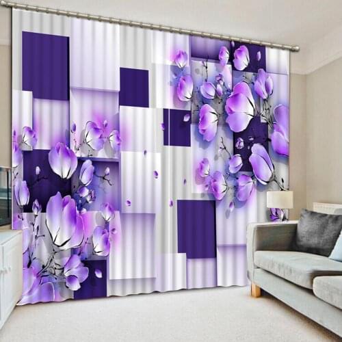 Custom blackout curtains for living room bedroom Square purple flowers 3d window curtains 3d stereoscopic home goods curtain