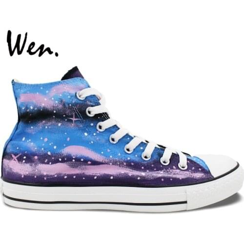 Wen Hand Painted Shoes Original Design Custom Pink Blue Galaxy Womens High Top Canvas Sneakers for Gifts