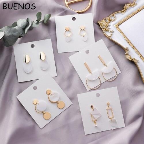 BUENOS 2019 New Korean Earrings Geometric Oval Heart Square Shell Drop Dangle Earrings For Women Hollow Metal Circle Oorbellen