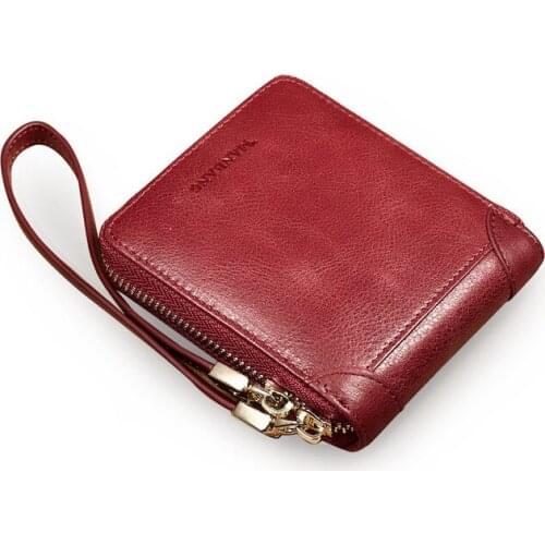 Xiaomi Ladies Short Wallet Women First Layer Cowhide Zipper Purses Retro Wallet Horizontal Hand Strap Leather Card Holders