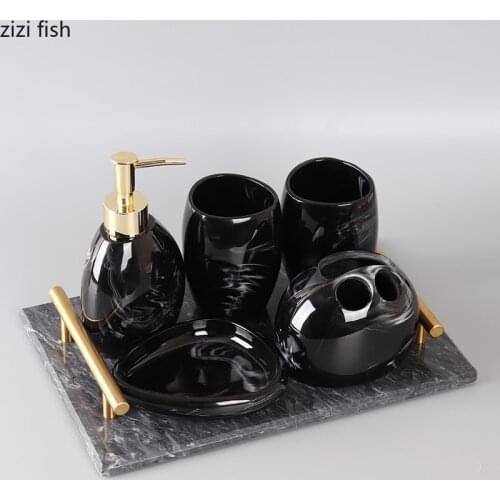 Ink Painting Pattern Portable Soap Dispenser Toothbrush Holder Mouth Cup Resin Anti-fall Bathroom Decoration Accessories Set