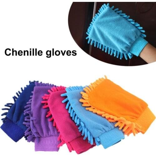 1Pc Chenille Glove Single Sided Soft Random Color Window Washing Hand Mitt for Car