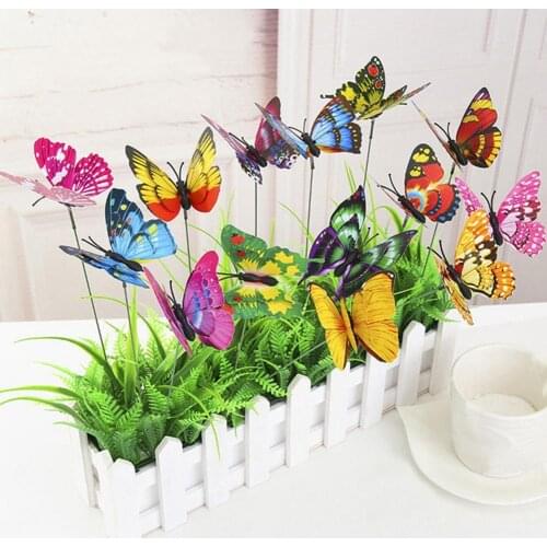 10/20/50Pcs Artificial Butterfly Insert Rod Garden Decor DIY Flower Arrangement