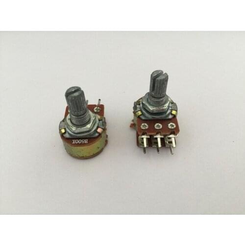 10pcs B500K 500K ohm 6 pin Linear Taper Rotary Potentiometer Pot logarithmic shaft 15mm