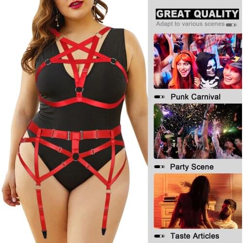 Fat Female Bdsm Sexy Body Harness 2Pcs Set Pentagonal Cage Bra Plus Size Erotic Lingerie Bondage Strap Garter Belt For Stockings
